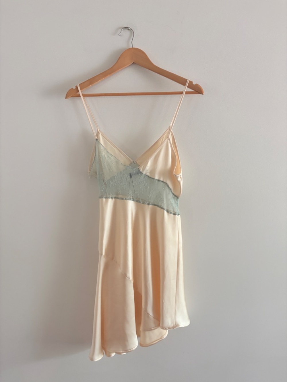 Zara Satin Lace Slip Mini Dress Cream White Green Size Medium - Picture 7 of 9
